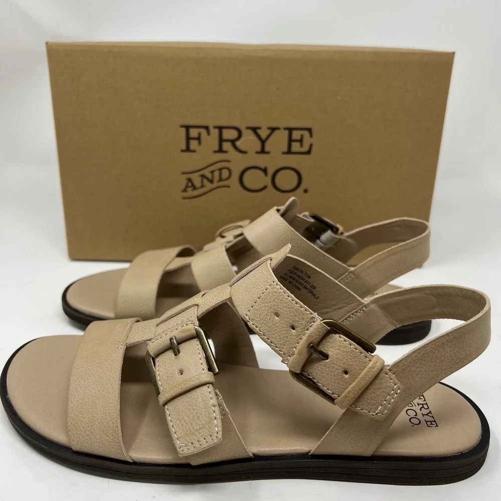 NWT‎ FRYE AND CO Dublyn Sandals Women 7.5 Taupe Gladiator Buckle FO10211 NIB New